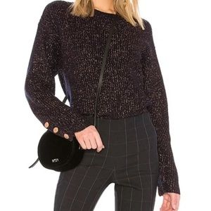 RAG & BONE Jubilee Metallic Lurex Blue and Gold Cropped Sweater